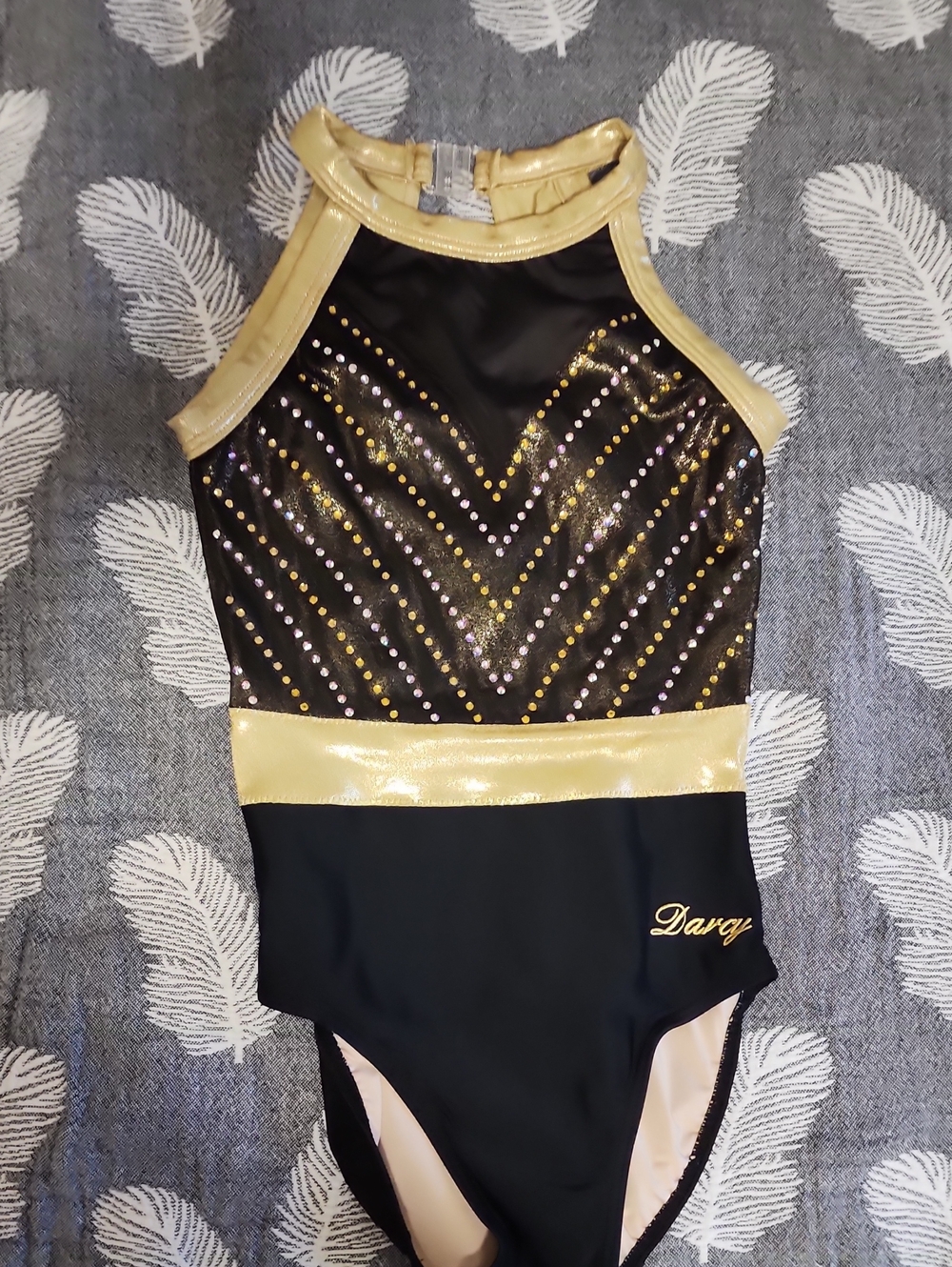 Darcy Kids Black and Gold Dance Leotard with Sparkle Detail